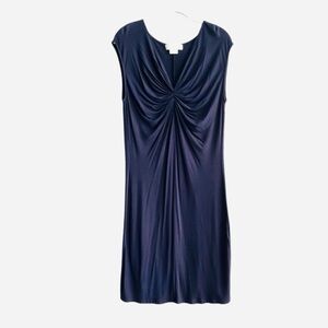 Michael Kors Draped V-neck Dress Cap Sleeve Stretch Jersey Navy Blue Size L